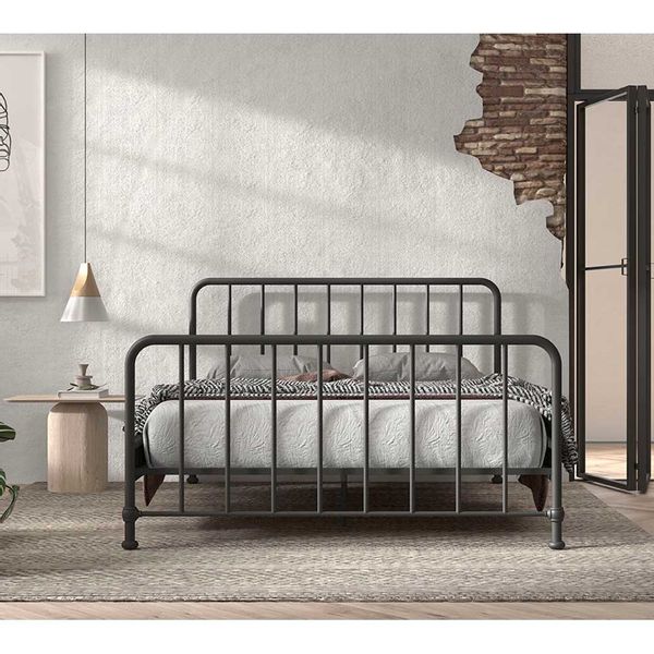 Metall Gitterbett in Schwarz matt 110 cm Kopfteil günstig online kaufen