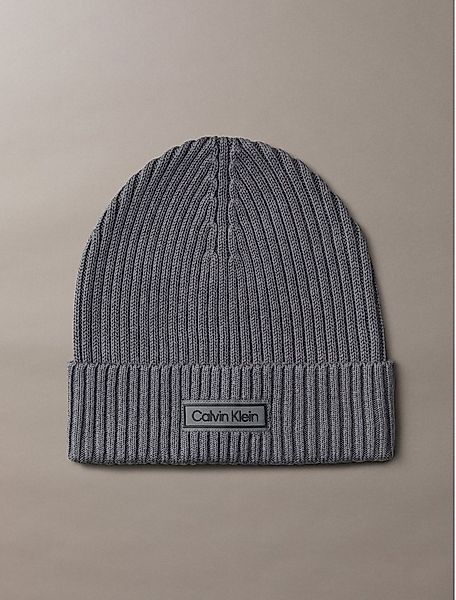 Calvin Klein Strickmütze PATCH CHUNKY RIB COTTON BEANIE mit Markenlogo günstig online kaufen