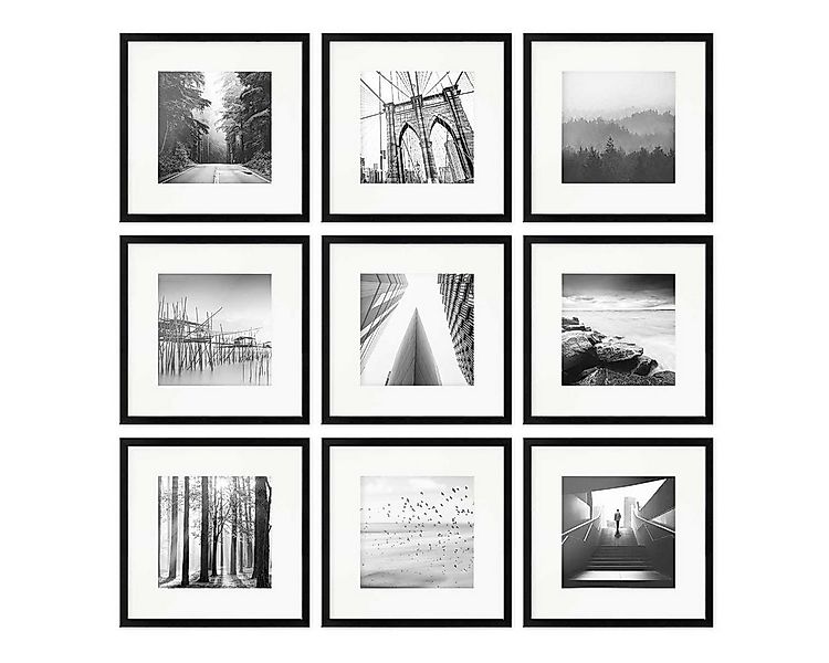 PHOTOLINI Bilderrahmen 9er Set 30x30 cm Modern Schmal mit Passepartout günstig online kaufen
