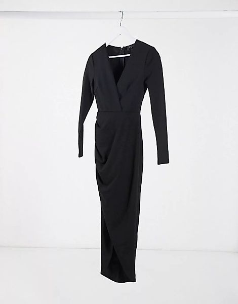 AX Paris – Schwarzes Midiaxi-Kleid mit tiefem Ausschnitt und Wickeldesign günstig online kaufen