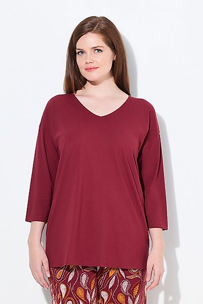 Ulla Popken Pyjama Pyjamashirt V-Ausschnitt 3/4-Arm günstig online kaufen