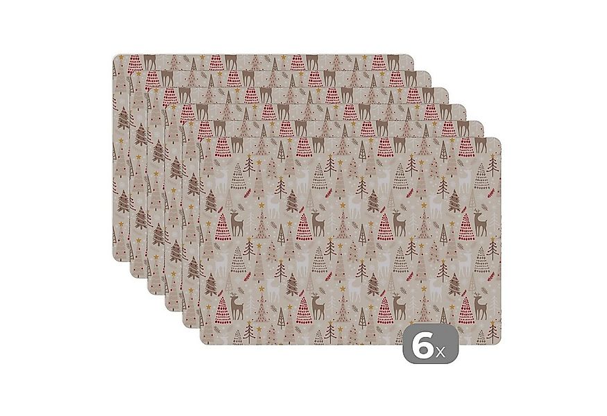 MuchoWow Platzset Weihnachtsbaum - Rentier - Beige - Muster - Weihnachten, günstig online kaufen