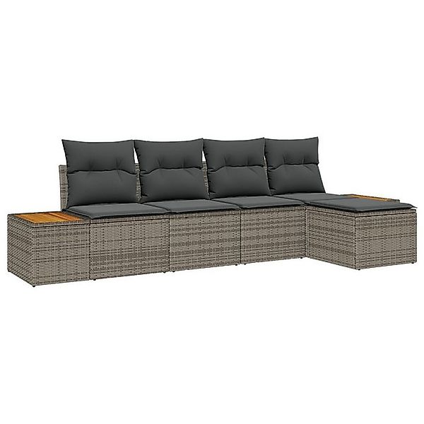 vidaXL Loungesofa 5-teiliges Garten Sofa Set mit Kissen Grau Poly Rattan, 5 günstig online kaufen