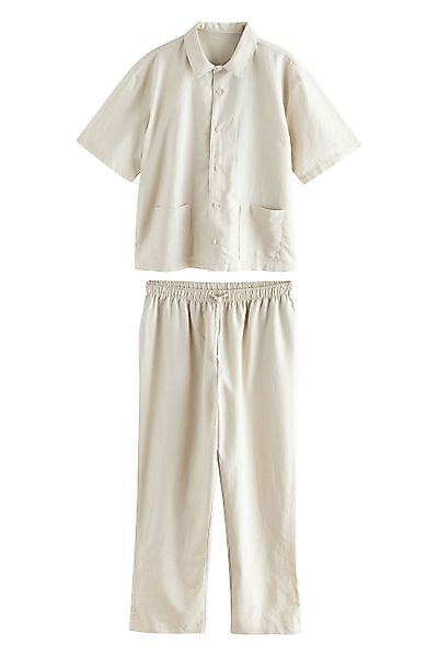 Next Pyjama Kurzärmeliger Schlafanzug aus Baumwoll-Leinenmix günstig online kaufen