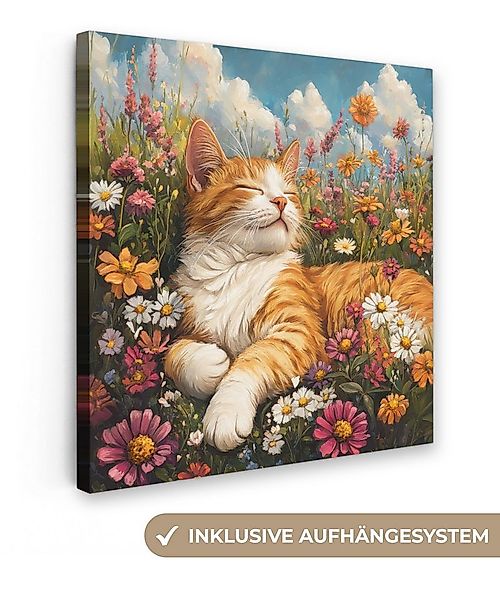 OneMillionCanvasses® Leinwandbild Katze - Blumen - Entspannen, Fotodruck (1 günstig online kaufen
