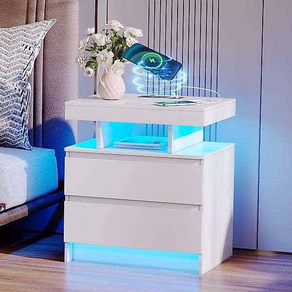 LVSOMT Nachttisch LED Nachttisch mit Ladestation, günstig online kaufen