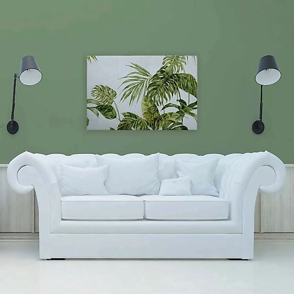 Bricoflor Leinwandbild Palmenblätter Grün Weiß Wohnzimmer Und Badezimmer Wa günstig online kaufen