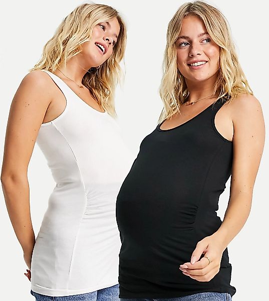 Mamalicious Maternity – 2er-Set Basic-Trägershirts aus Bio-Baumwolle in Sch günstig online kaufen