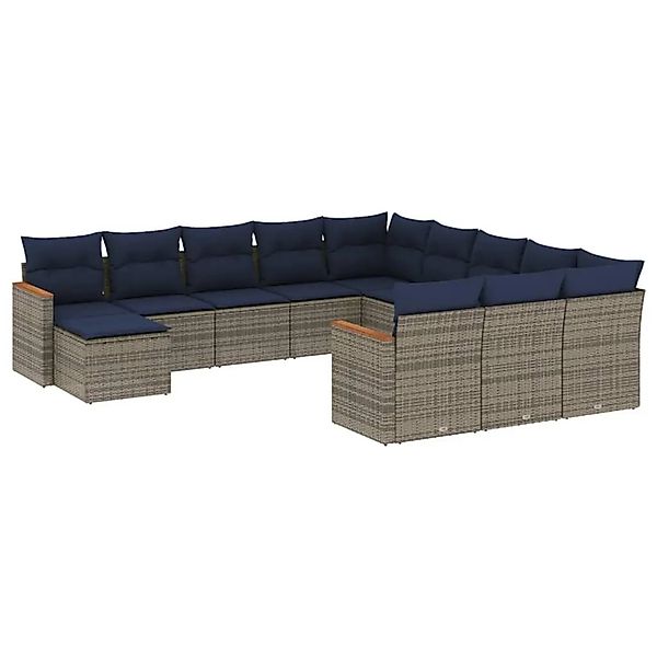 vidaXL 12-Tlg Gartensofa-Set mit Kissen Grau Polyrattan 3226586 günstig online kaufen