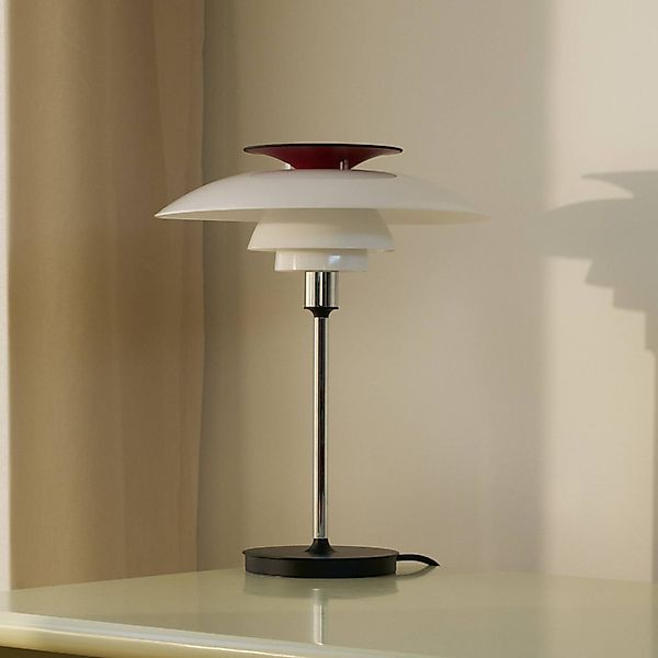 Louis Poulsen Tischleuchte PH80, weiß/rot/chrom, Höhe 40 cm günstig online kaufen
