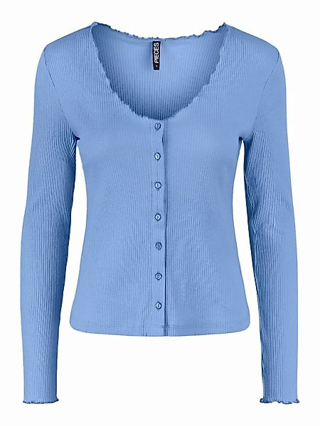 PIECES Slim Fit Rippdesign Bluse Damen Blau günstig online kaufen