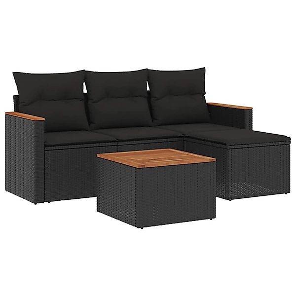 vidaXL 5-Tlg Garten-Sofagarnitur mit Kissen Schwarz Poly Rattan 3225908 günstig online kaufen