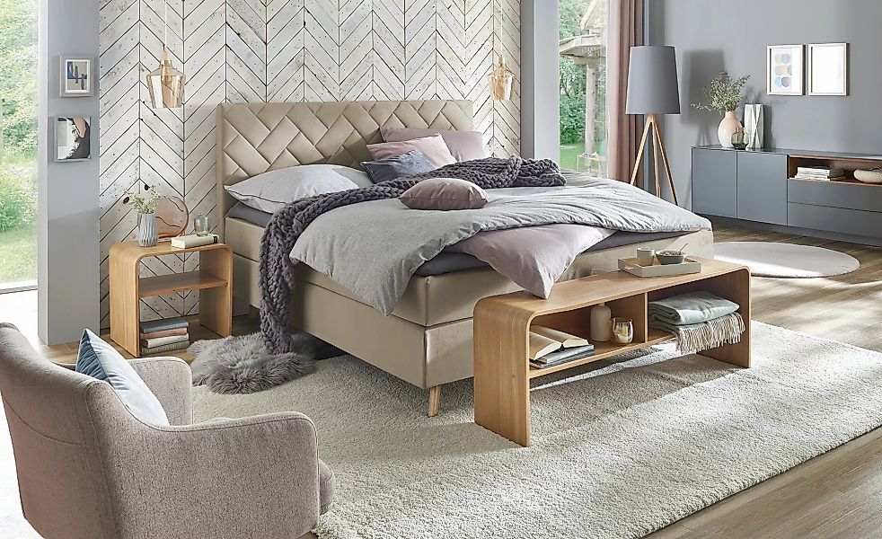 Boxspringbett  Weave ¦ beige ¦ Maße (cm): B: 140 H: 122 Betten > Einzelbett günstig online kaufen