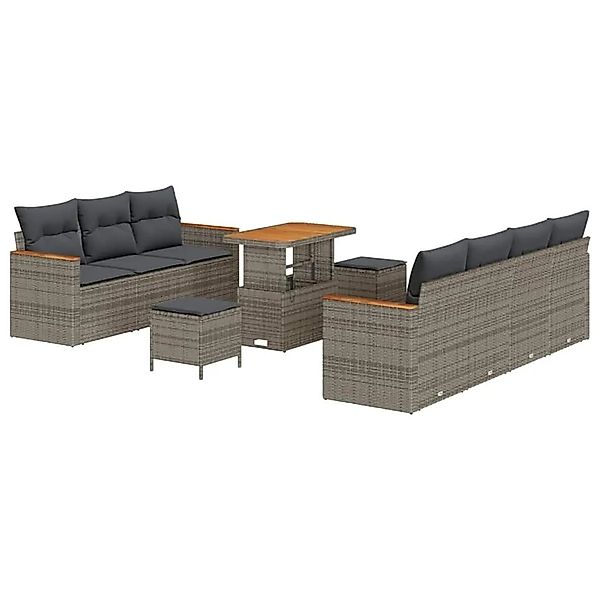 vidaXL Gartensofa-Set mit Kissen 14 Stk Grau Poly-Rattan 3364963 günstig online kaufen