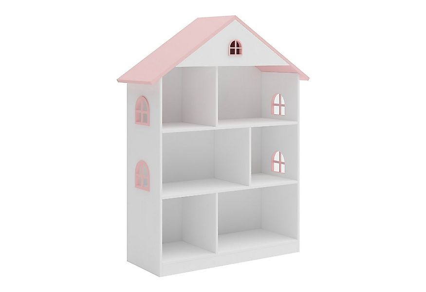 en.casa Kinderregal, »Vipsali« in Hausform 107 x 83 x 30 cm Weiß/Rosa günstig online kaufen