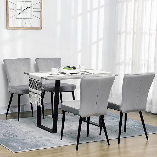 HOMCOM Esszimmerstuhl Set 4er Set Küchenstühle mit Rückenlehne, graue Polst günstig online kaufen