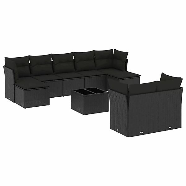 vidaXL 10-Tlg Garten-Sofagarnitur mit Kissen Schwarz Poly Rattan 3218315 günstig online kaufen