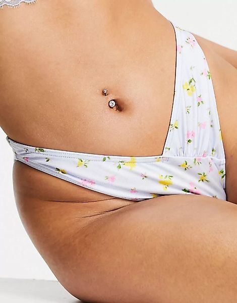ASOS DESIGN – Bikinihose mit Raffung und V-Design vorne, hohem Beinausschni günstig online kaufen