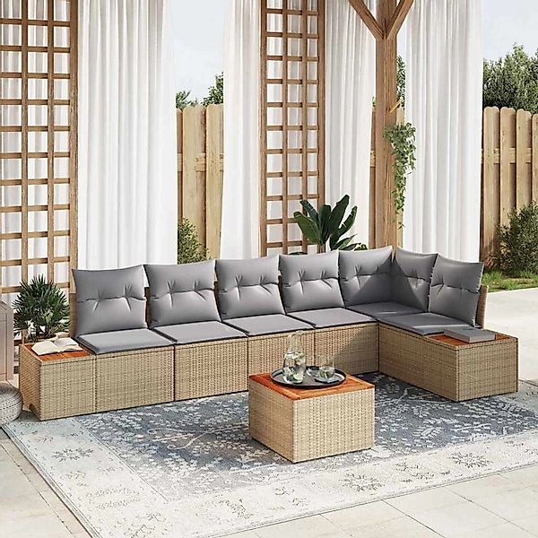 vidaXL Garten-Sofa-Set mit Kissen 7-Tlg Beige Poly Rattan 3348101 günstig online kaufen