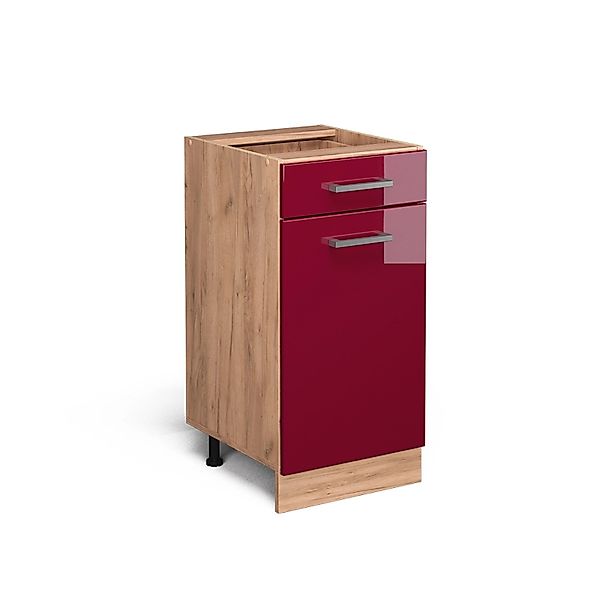 Vicco Küchenunterschrank R-Line Bordeaux Hochglanz/Goldkraft Eiche 40 cm oh günstig online kaufen