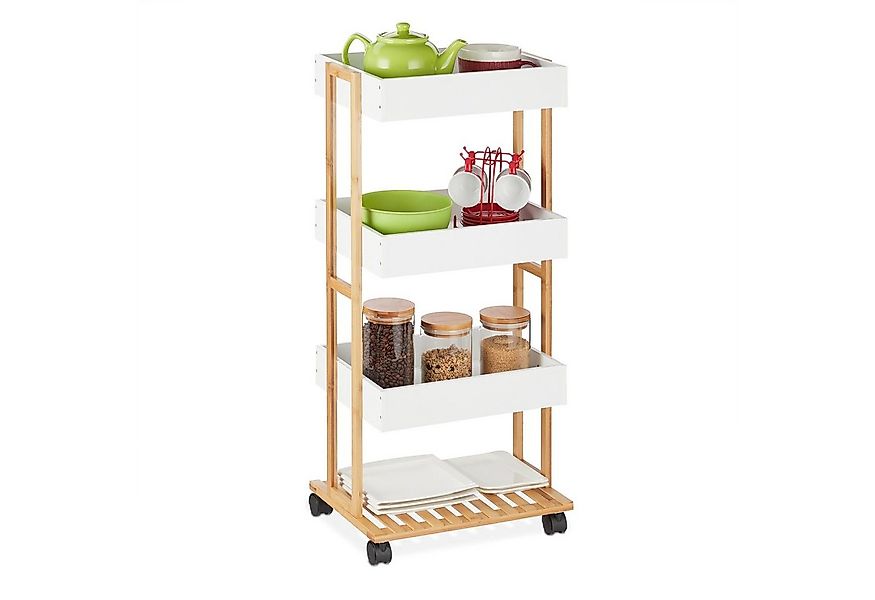 relaxdays Servierwagen Bambus Servierwagen mit 4 Etagen günstig online kaufen
