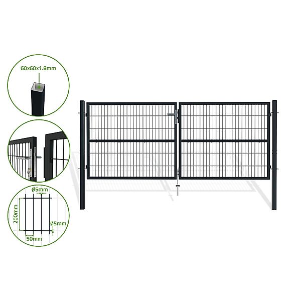 Casanoov Doppelflügeliges Zauntor 3M Razo H 120Cm Grau günstig online kaufen