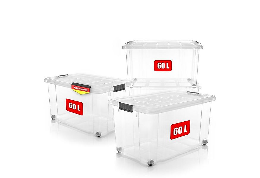BigDean Aufbewahrungsbox 4x 60 L Aufbewahrungsbox mit Deckel + Rollen trans günstig online kaufen