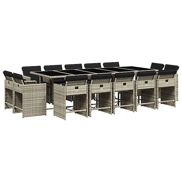 vidaXL 15-Tlg Garten-Essgruppe mit Kissen Hellgrau Poly Rattan 3211235 günstig online kaufen