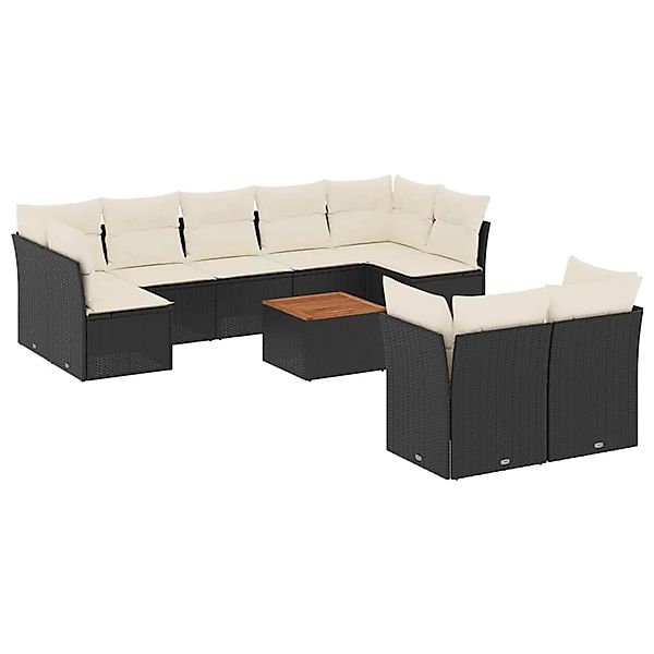 vidaXL 10-Tlg Garten-Sofagarnitur mit Kissen Schwarz Poly Rattan 3256140 günstig online kaufen