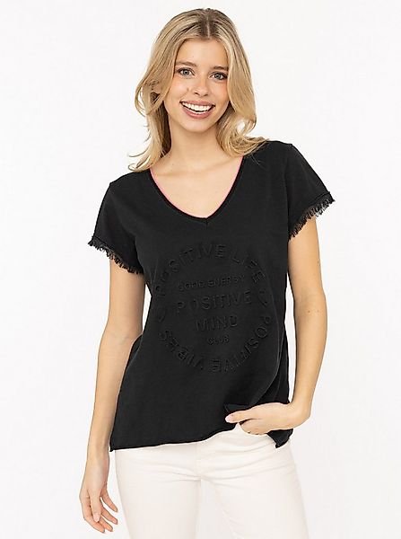 Zwillingsherz Kurzarmshirt "Positive Mind Neonkante" ausgefranste Kanten, V günstig online kaufen