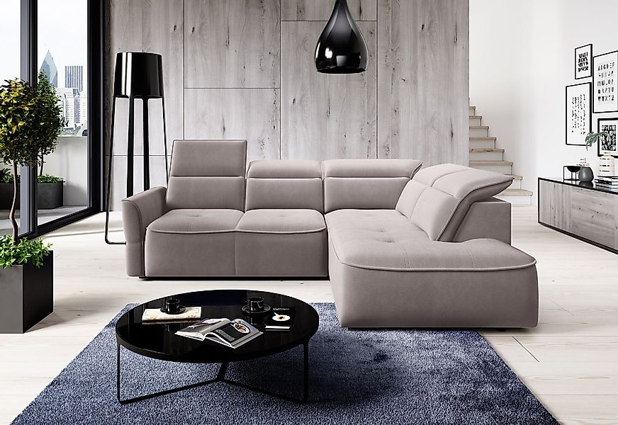 WOHNKLUSIV Ecksofa Ecksofa L Form RIVA mit elektrischer Sitztiefenverstellu günstig online kaufen