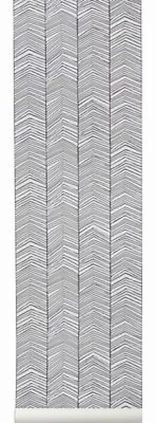 Tapete Herringbone papierfaser weiß schwarz / 1 Bahn - B 53 cm - Ferm Livin günstig online kaufen