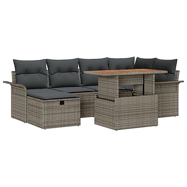 vidaXL Loungesofa 7-teiliges Garten Sofa Set mit Kissen Grau Poly Rattan, 7 günstig online kaufen