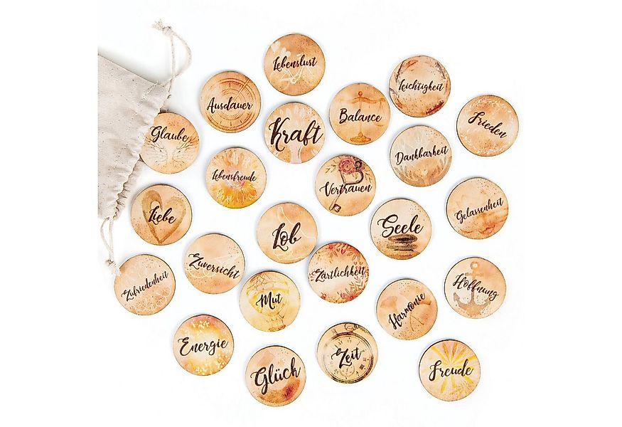 Logbuch-Verlag Dekofigur 24 Glückssteine Holz Taler Wörter Positive Gedanke günstig online kaufen