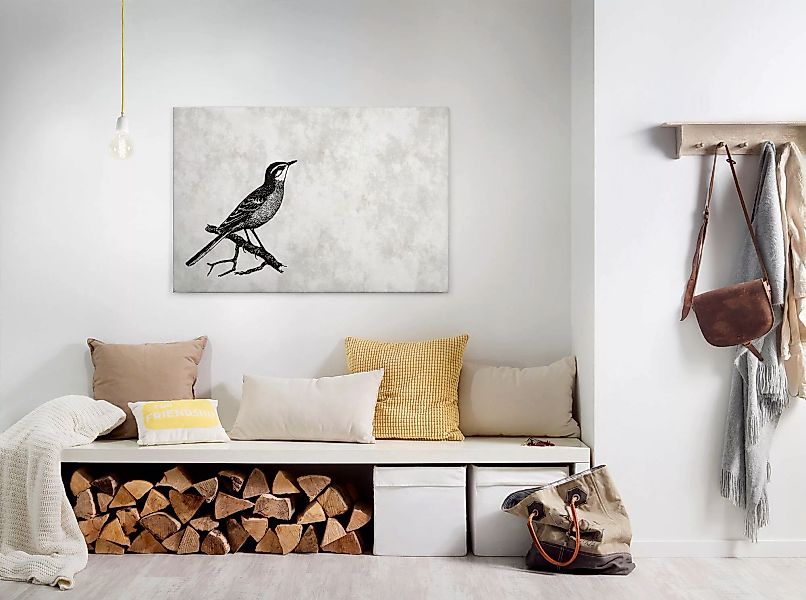 Bricoflor Bild Mit Vogel Schwarz Weiß Gezeichnet Büro Und Schlafzimmer Lein günstig online kaufen
