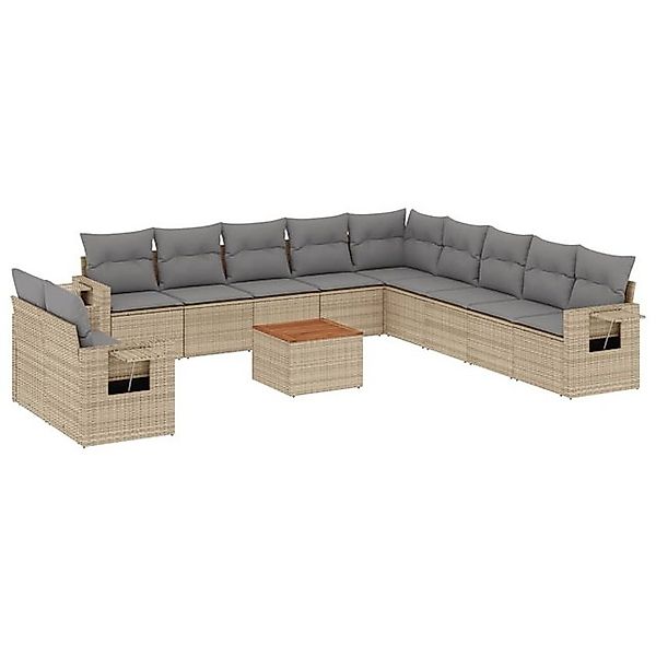 vidaXL Sofaelement 12-tlg. Garten-Sofagarnitur mit Kissen Beige Poly Rattan günstig online kaufen