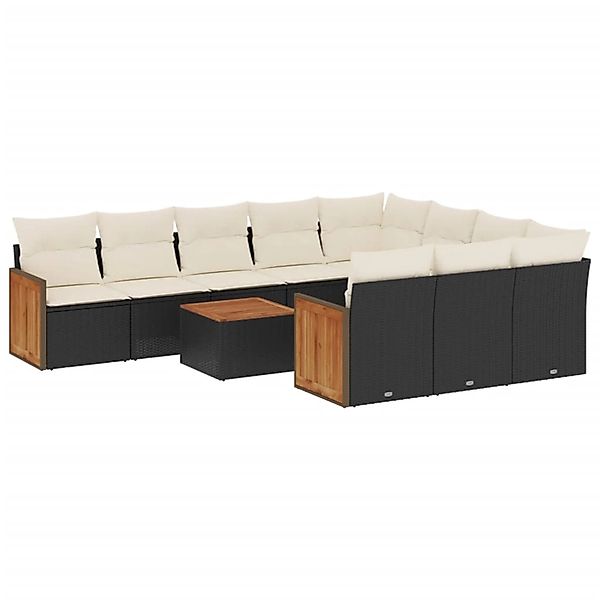 vidaXL 11-Tlg Garten-Sofagarnitur mit Kissen Schwarz Poly Rattan 3260425 günstig online kaufen