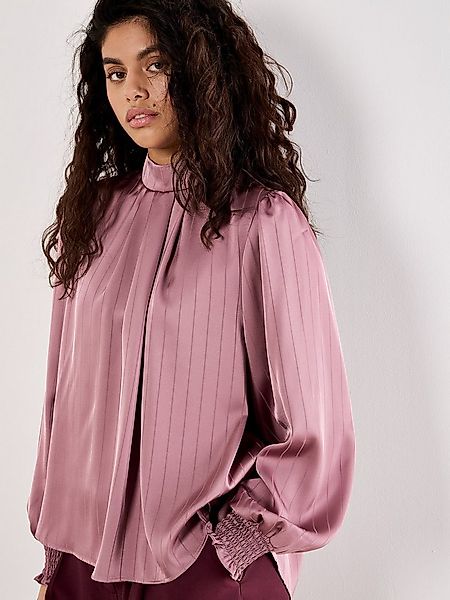 Apricot Satinbluse Strukturstreifen-Bluse mit Rückenschleife günstig online kaufen