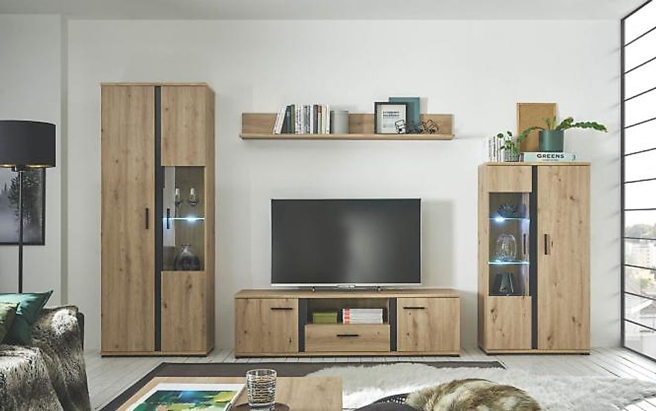 Anbauwand 4-tlg inkl. LED-Beleuchtung KANADA von HBZ Artisan Eiche günstig online kaufen
