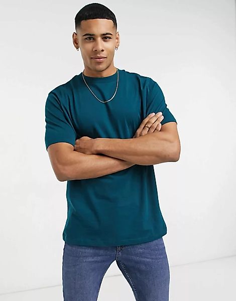 River Island – T-Shirt in dunklem Blaugrün mit regulärer Passform günstig online kaufen