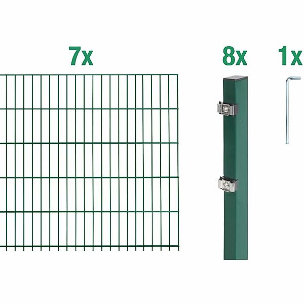 Metallzaun Grund-Set Doppelstabmatte verz. Grün beschichtet 7 x 2 m x 1,6 m günstig online kaufen