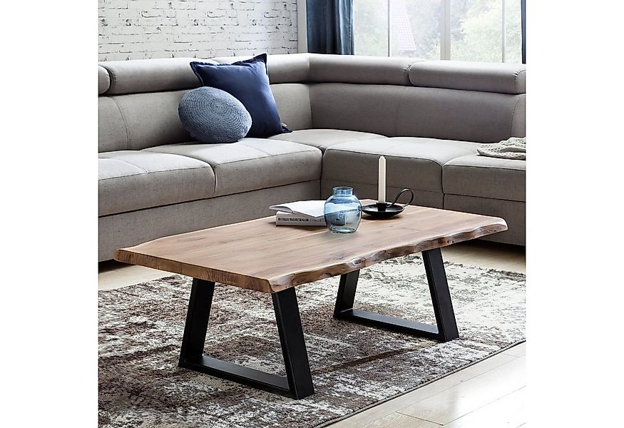 FINEBUY Couchtisch Couchtisch Akazie Massiv 115cm Rechteckiger Wohnzimmerti günstig online kaufen