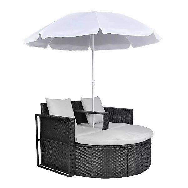 Gartenbett Mit Sonnenschirm Schwarz Poly Rattan günstig online kaufen