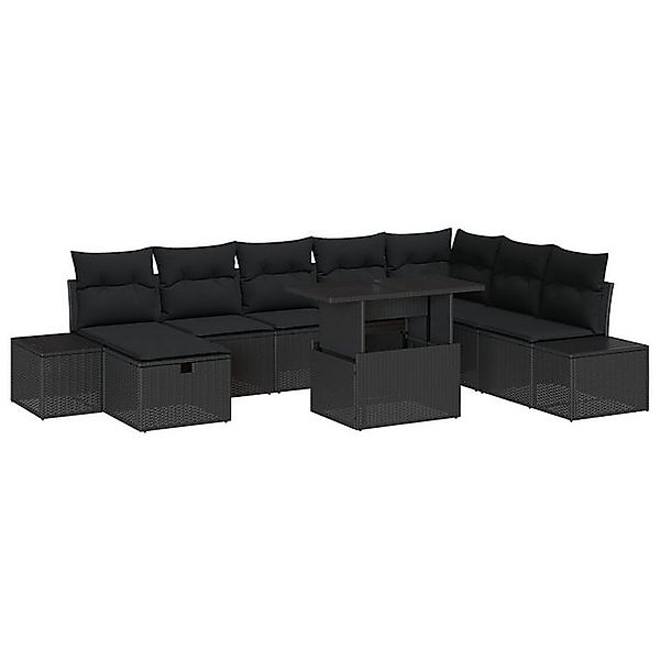 vidaXL Loungesofa 9-teiliges Garten-Sofa-Set mit Kissen in Schwarz aus Poly günstig online kaufen