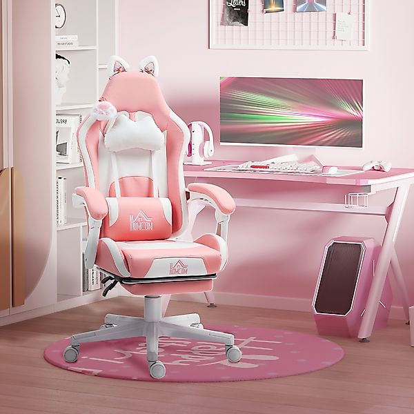 HOMCOM Gaming Stuhl Ergonomischer Gamer Stuhl mit Lendenwirbelstütze, Fußst günstig online kaufen