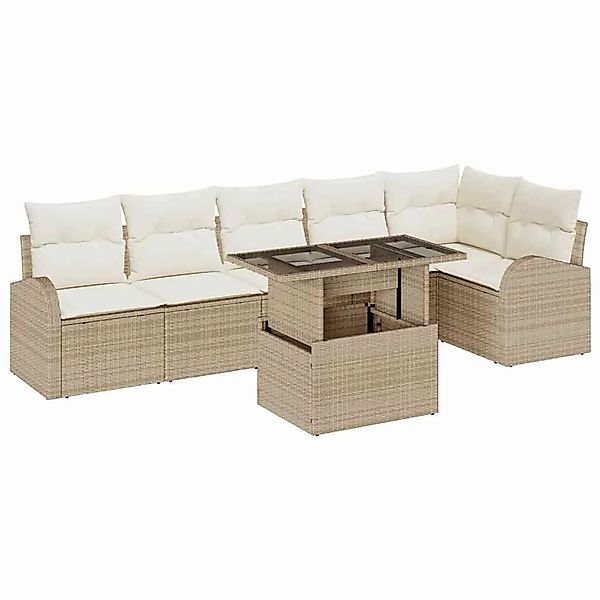 vidaXL Garten-Sofa-Set mit Kissen 7-Tlg Beige und Creme Poly-Rattan 3348657 günstig online kaufen