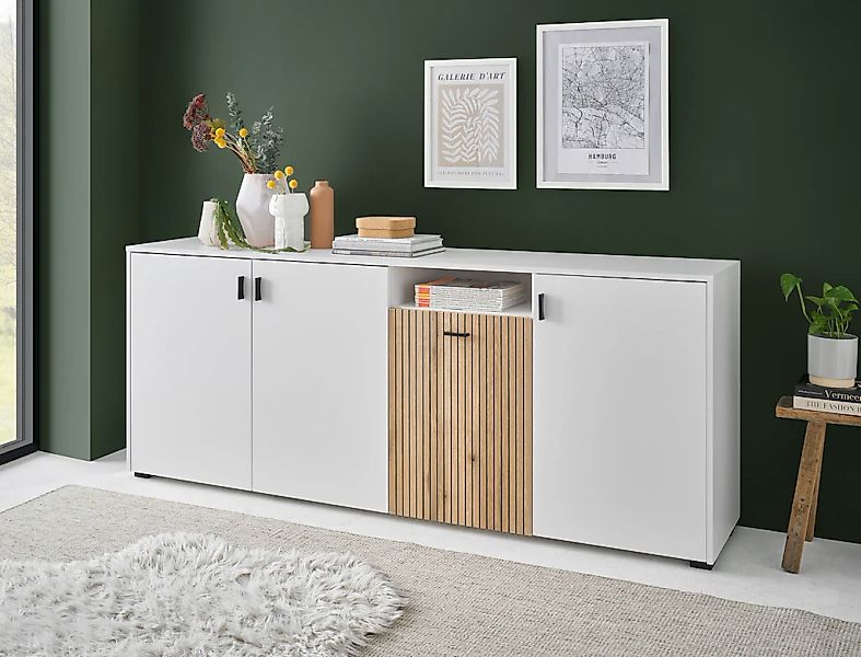 Home affaire Sideboard "Hudson" in moderner Trendfarbe, Griffe aus Metall ( günstig online kaufen