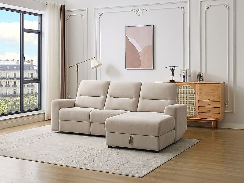 Eckrelaxsofa elektrisch mit Stauraum - Ecke rechts - Stoff - Beige - BURIOC günstig online kaufen