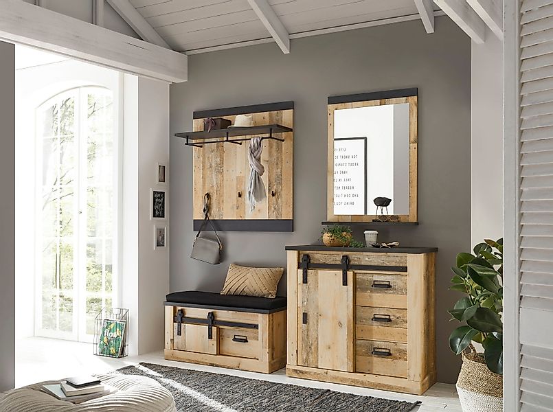 Home affaire Garderoben-Set "SHERWOOD", (4 St.), mit Scheunentorbeschlag, A günstig online kaufen