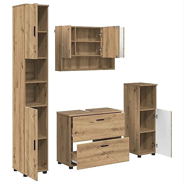 vidaXL Badezimmermöbel-Set 4-Tlg Artisan-Eiche Sperrholz und Metall 3393052 günstig online kaufen